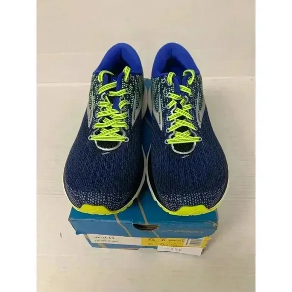 -648 Brooks Ghost 11, Blue/Yellow, Mens Running Shoes-US 7.5 Mens
