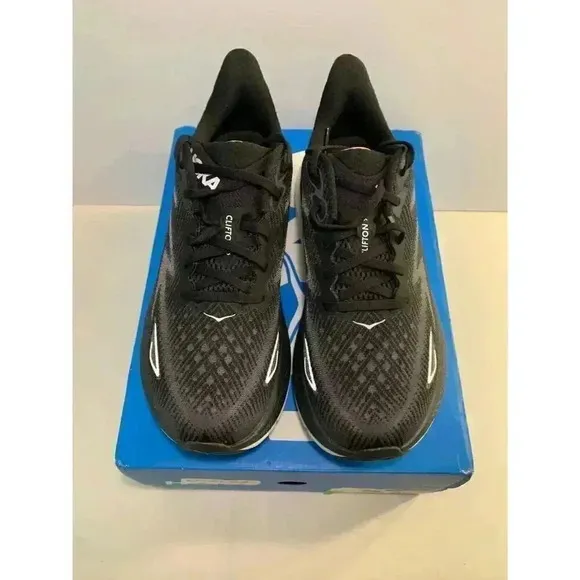 .1415 Hoka Clifton 9, Black/White, Womens Running Shoes-US 9.5 Womens
