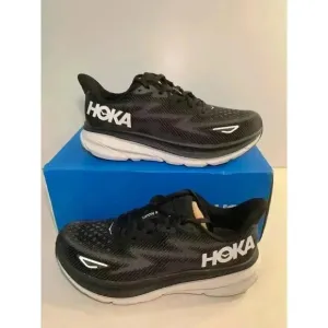 .1415 Hoka Clifton 9, Black/White, Womens Running Shoes-US 9.5 Womens