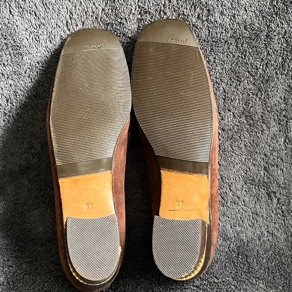 1970s GUCCI Brown Suede Shoes Heels Loafers Block Heel GOLD ROPE US 6.5 7 EU 37