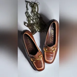1970s Perfect Made in Argentina Leather Brass Scroll Pump Vintage Rare S…
