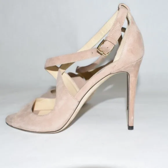 $750 JIMMY CHOO Emily Cross Strap leather SANDAL 38.5 (SE26)