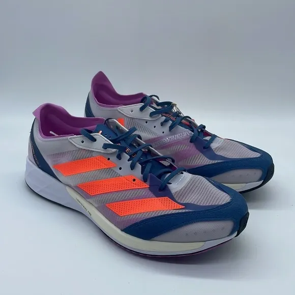 ADIDAS ADIZERO ADIOS 7 RUNNING SHOES (GX6647 ) Sz 11 GRAY PURPLE ORANGE