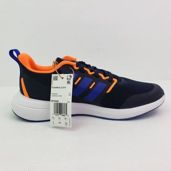 Adidas FortaRun 2.0 K Youth Sz 6 Womens Sz 7 Black Blue Orange Running Shoes