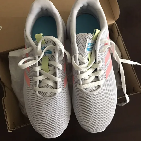 adidas Lite Racer Cln Running Shoes Big Kids Youth Size 3 Gray Green Pink New