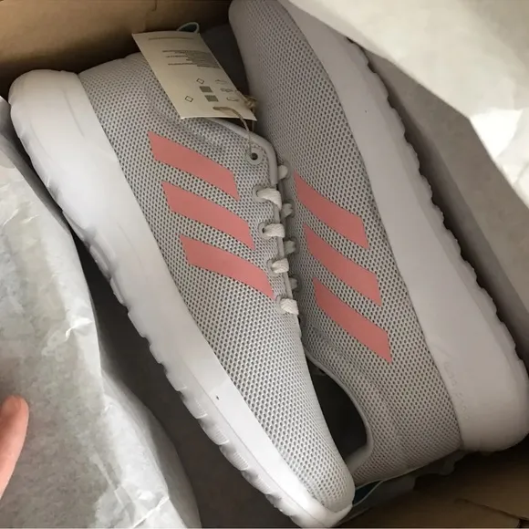 adidas Lite Racer Cln Running Shoes Big Kids Youth Size 3 Gray Green Pink New
