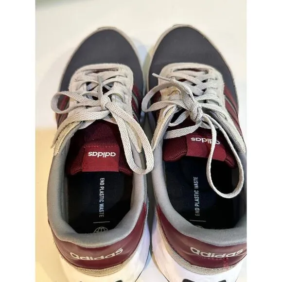 Adidas Men's Gray &amp; Red Lifestyle Running Lace Up Trainers Shoes Size 11