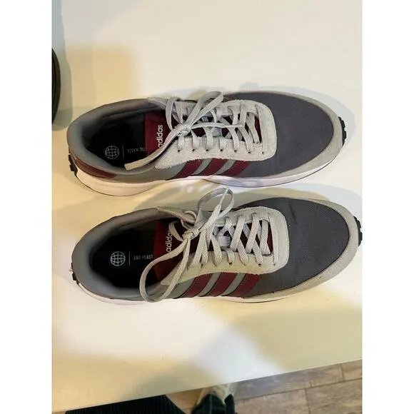 Adidas Men's Gray &amp; Red Lifestyle Running Lace Up Trainers Shoes Size 11