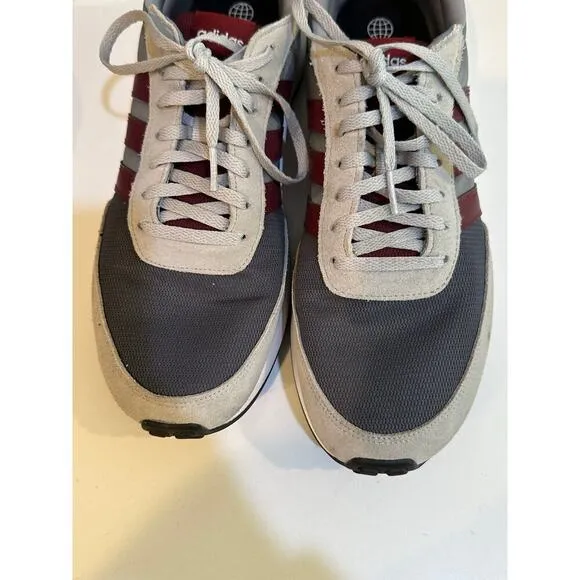 Adidas Men's Gray &amp; Red Lifestyle Running Lace Up Trainers Shoes Size 11