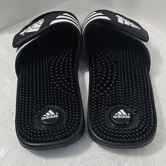 Adidas Men's Slide Sandals Black/White Slip on Size 12