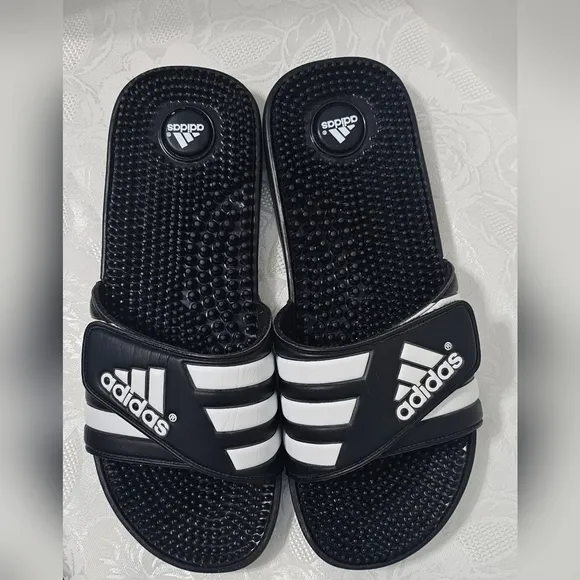 Adidas Men's Slide Sandals Black/White Slip on Size 12