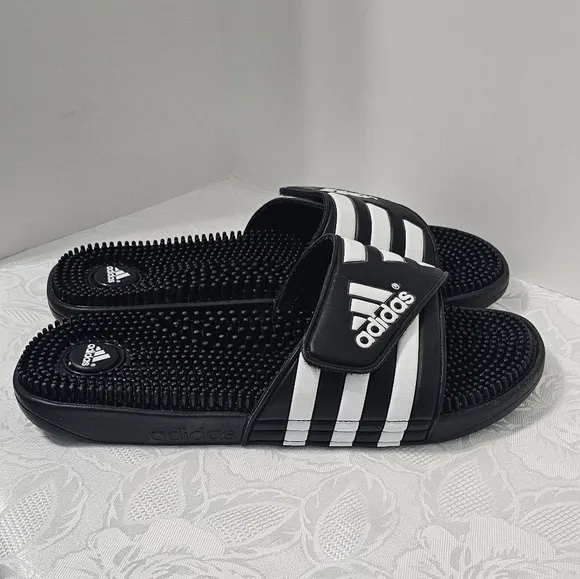 Adidas Men's Slide Sandals Black/White Slip on Size 12