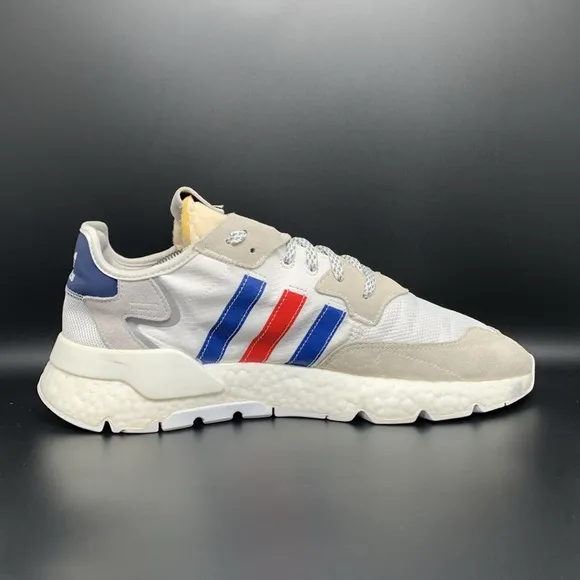 Adidas Nite Jogger White Blue Red Running Shoes FV3585 Men's Sz 12