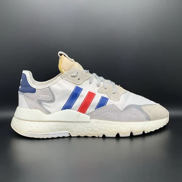 Adidas Nite Jogger White Blue Red Running Shoes FV3585 Men's Sz 12