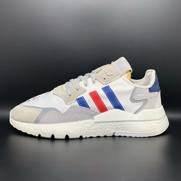 Adidas Nite Jogger White Blue Red Running Shoes FV3585 Men's Sz 12