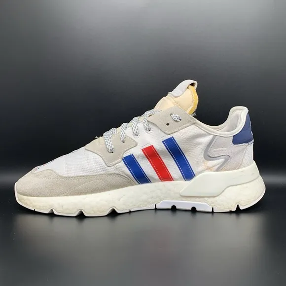 Adidas Nite Jogger White Blue Red Running Shoes FV3585 Men's Sz 12