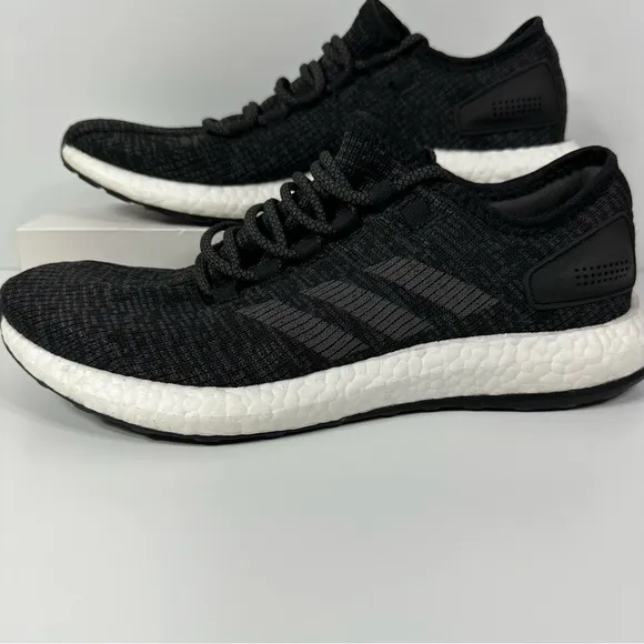 ADIDAS PUREBOOST CORE BLACK MENS RUNNING SHOES SIZE 9.5 PRIMEKNIT GRAY WHITE NEW
