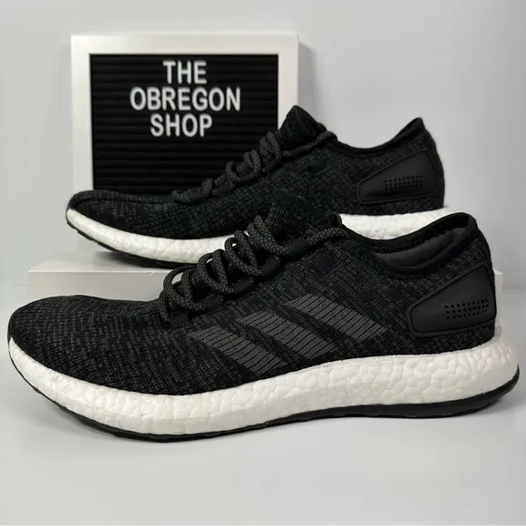 ADIDAS PUREBOOST CORE BLACK MENS RUNNING SHOES SIZE 9.5 PRIMEKNIT GRAY WHITE NEW