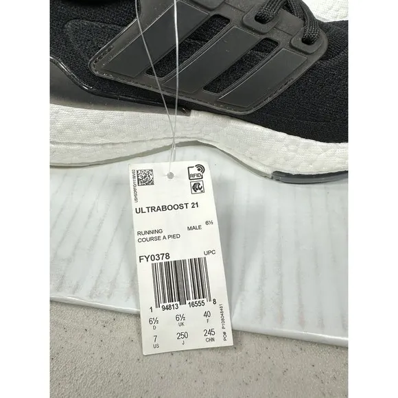 Adidas UltraBoost 21 Core Black Running Shoes Mens Size 7 / Womens Size 8 NEW