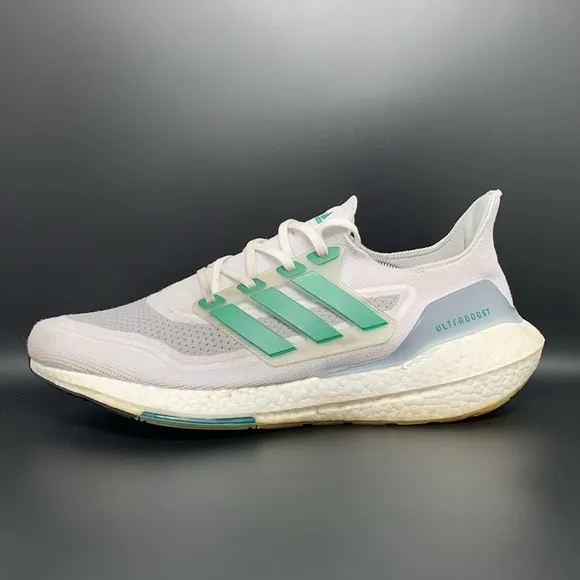 Adidas UltraBoost 21 Primeblue White Green Running Shoes FZ2326 Mens Size 13