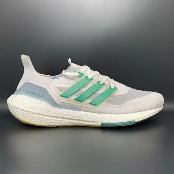 Adidas UltraBoost 21 Primeblue White Green Running Shoes FZ2326 Mens Size 13