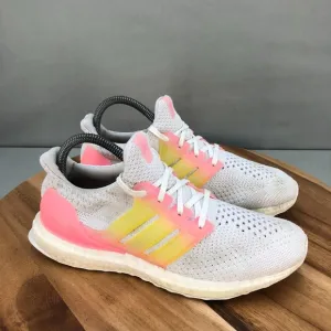 Adidas UltraBoost 5.0 DNA J Running Shoes Girls 6.5 White Pink Yellow Cushioned