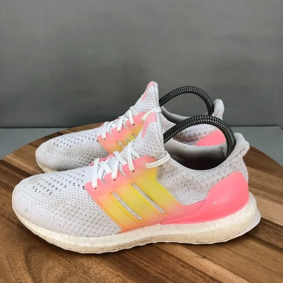 Adidas UltraBoost 5.0 DNA J Running Shoes Girls 6.5 White Pink Yellow Cushioned