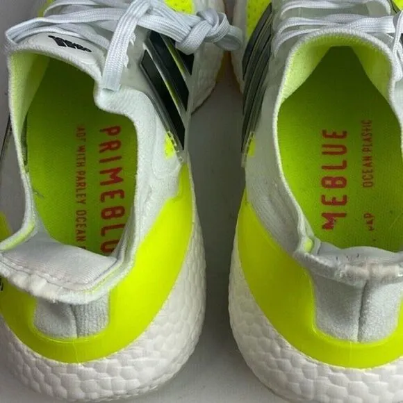 Adidas Ultraboost Running Shoes Mens Size 5 White Neon Yellow Lace Up Sneakers