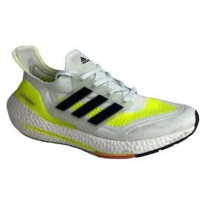 Adidas Ultraboost Running Shoes Mens Size 5 White Neon Yellow Lace Up Sneakers