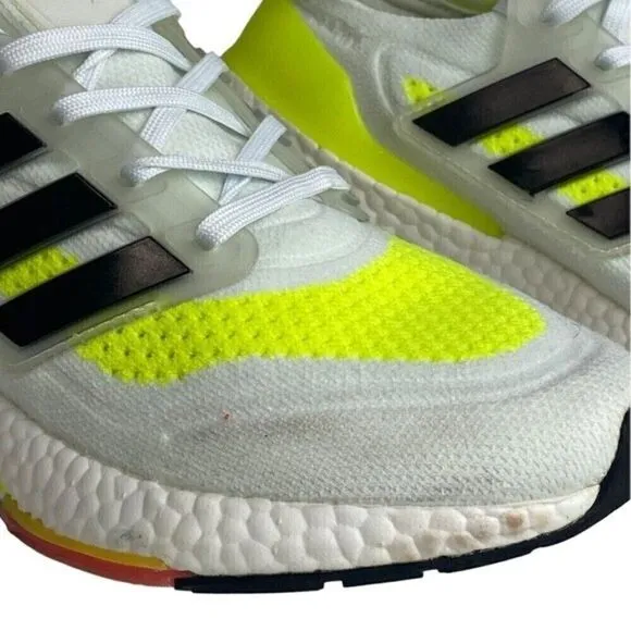 Adidas Ultraboost Running Shoes Mens Size 5 White Neon Yellow Lace Up Sneakers