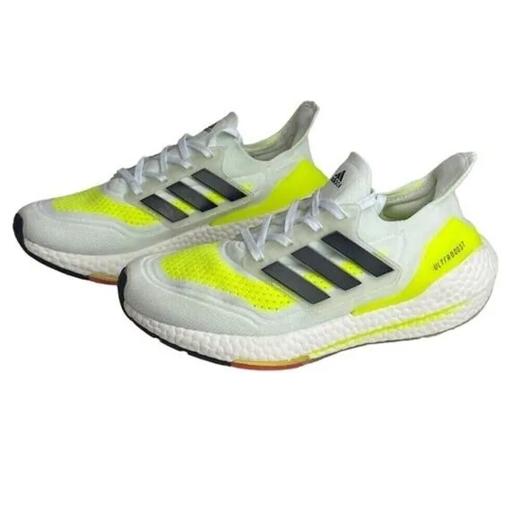 Adidas Ultraboost Running Shoes Mens Size 5 White Neon Yellow Lace Up Sneakers