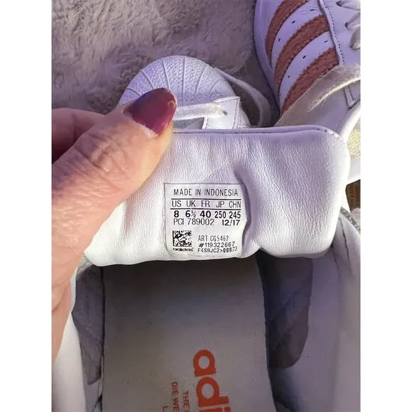 Adidas Women's Superstar White Chalk Coral Sneakers Size 8