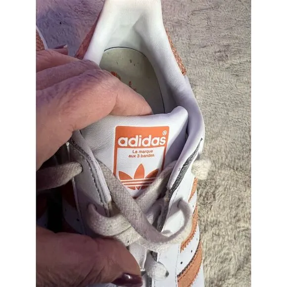 Adidas Women's Superstar White Chalk Coral Sneakers Size 8