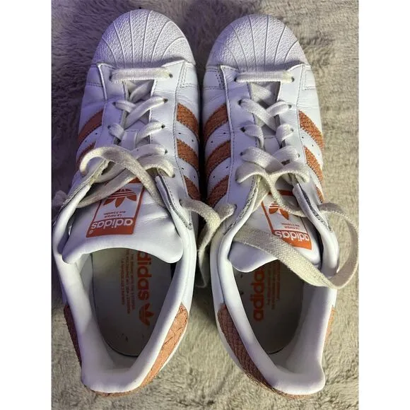 Adidas Women's Superstar White Chalk Coral Sneakers Size 8