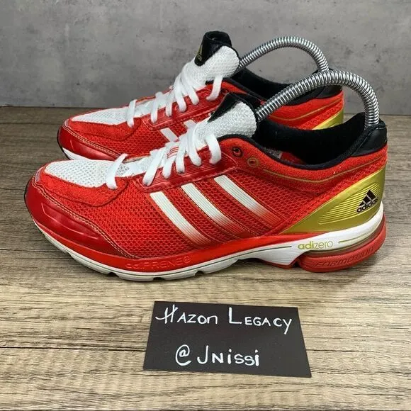 Adidas~Adizero Boston 3~Red/White/Gold~Mens~Running shoes~Size 8.5
