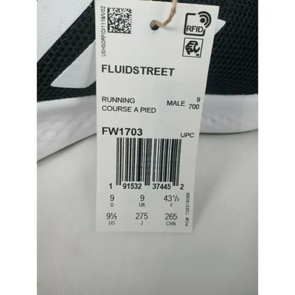 Adidas Fluidstreet Cloudfoam Running Shoes Men’s‎ Size 9.5  Black White FW1703