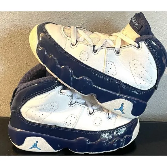 Air Jordan 9 IX Retro UNC White University Blue Shoes Toddler SZ 8C 401812 145