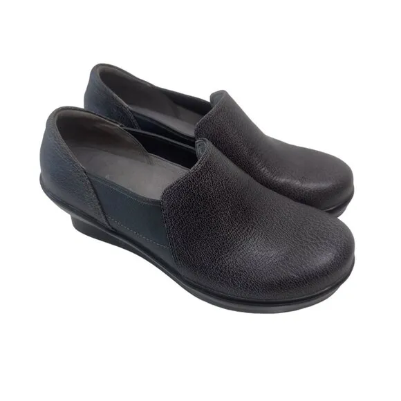 Alegria FRA -883  Women's Slip-On Leather Wedge Shoes Size 8 Spotted Gray/Black
