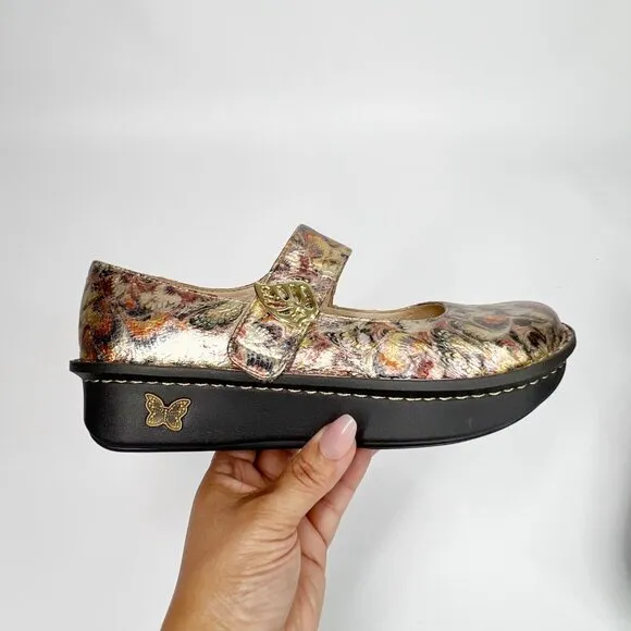 ALEGRIA Paloma Leaf Metallic Mary Jane Shoes 9