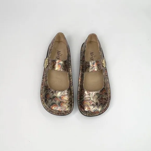ALEGRIA Paloma Leaf Metallic Mary Jane Shoes 9