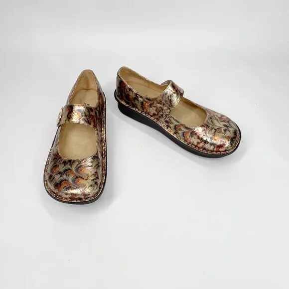 ALEGRIA Paloma Leaf Metallic Mary Jane Shoes 9