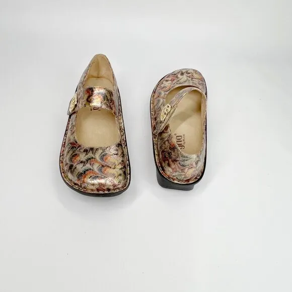 ALEGRIA Paloma Leaf Metallic Mary Jane Shoes 9