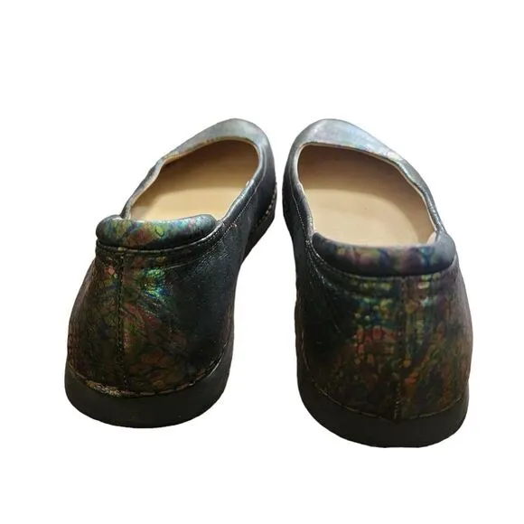 Alegria Petal Thrones Iridescent leather slip ons sz 9