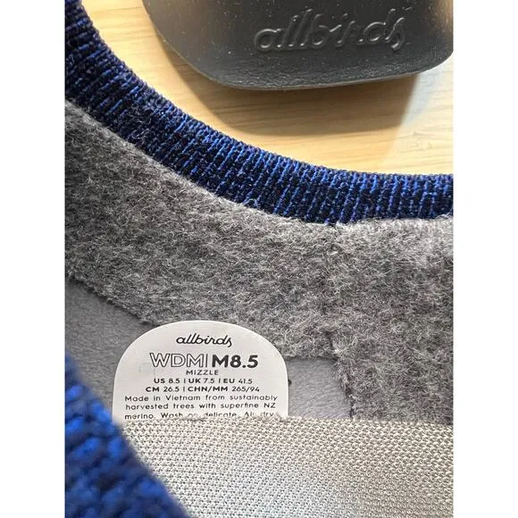 AllBirds Mens 8.5 Wool Dasher &quot;Mizzle Portia&quot; Runner Shoe Dark Grey/Blue NIB