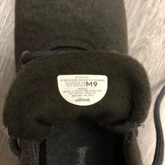 Allbirds Men's Size 9 Wool Runner-up Mizzles Shoes Lace Up Water Repellent