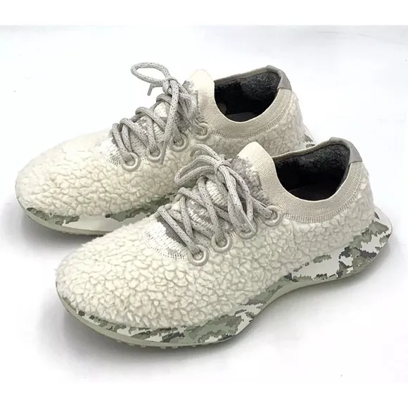 Allbirds Merino Wool Sherpa Dasher Fluffs Natural White Running Shoes Pixel Camo