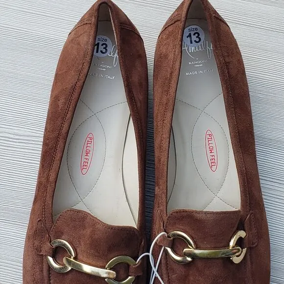 Amalfi Rangoni Gero Women Brown Suede Walk On Air Slip On Loafer Shoe US 13 / 45