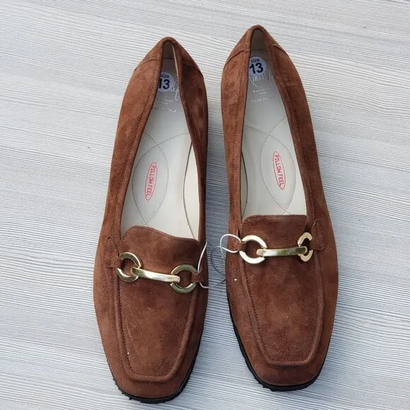 Amalfi Rangoni Gero Women Brown Suede Walk On Air Slip On Loafer Shoe US 13 / 45