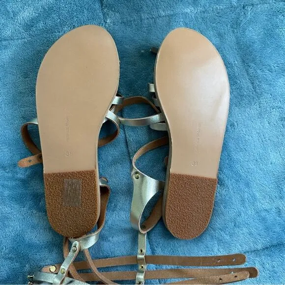 ANCIENT GREEK SANDALS Figurine Metallic Strappy Shoes
