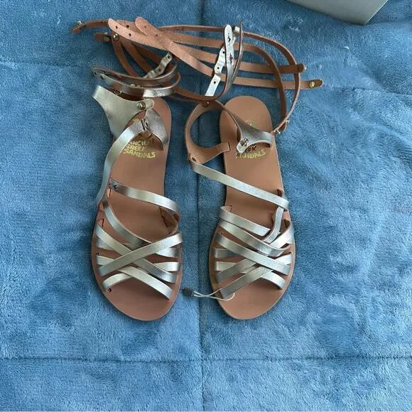ANCIENT GREEK SANDALS Figurine Metallic Strappy Shoes